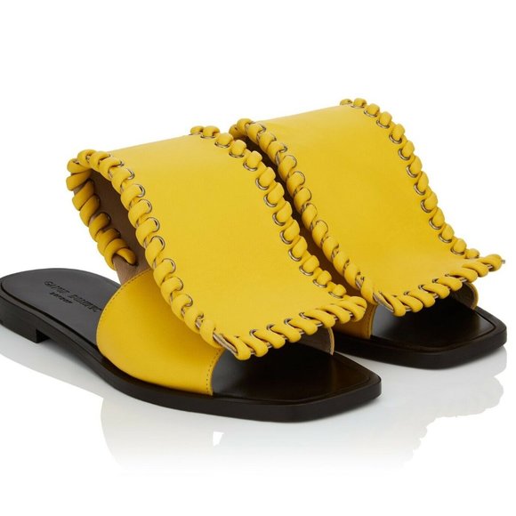 Ganor Dominic London Art Attis Yellow Leather Women's Slides - Picture 2 of 12